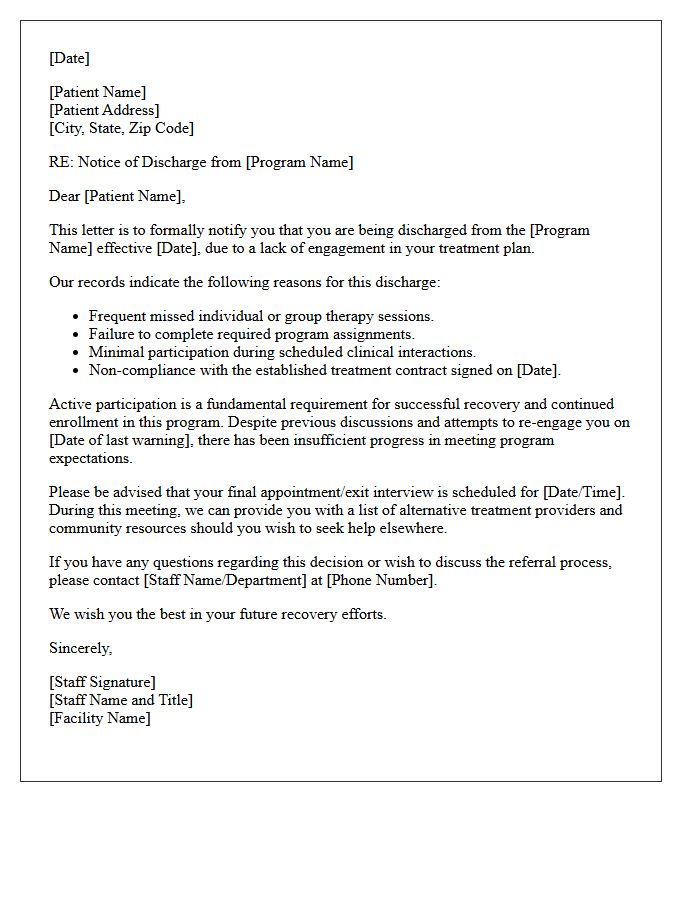 Lack of Engagement Substance Abuse Program Discharge Letter