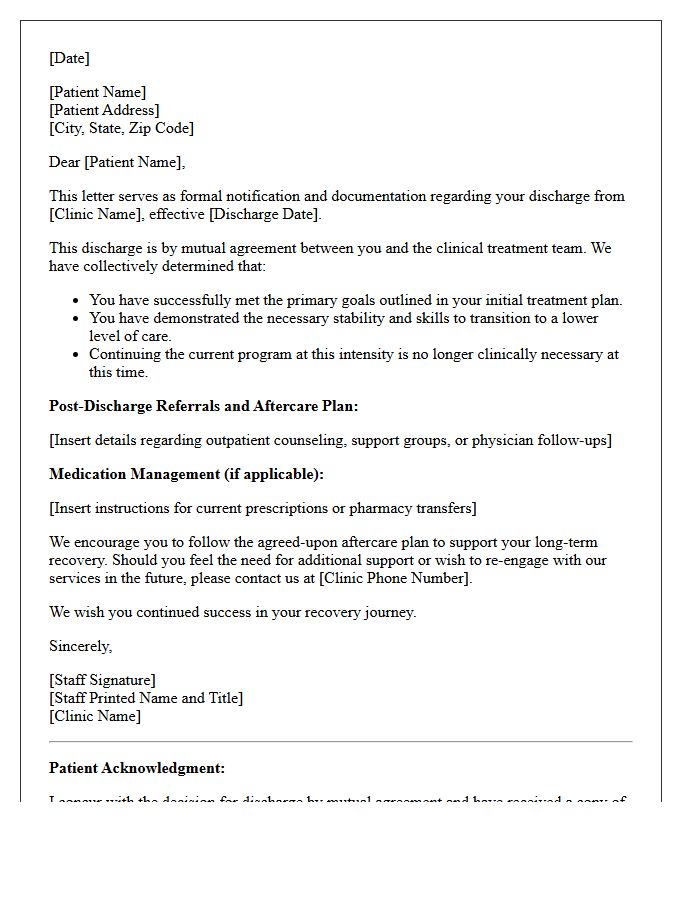 Mutual Agreement Substance Abuse Clinic Discharge Letter