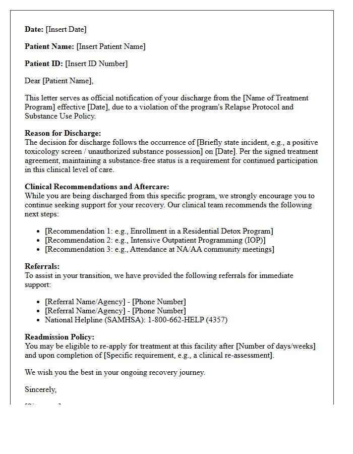 Relapse Protocol Substance Abuse Program Discharge Letter