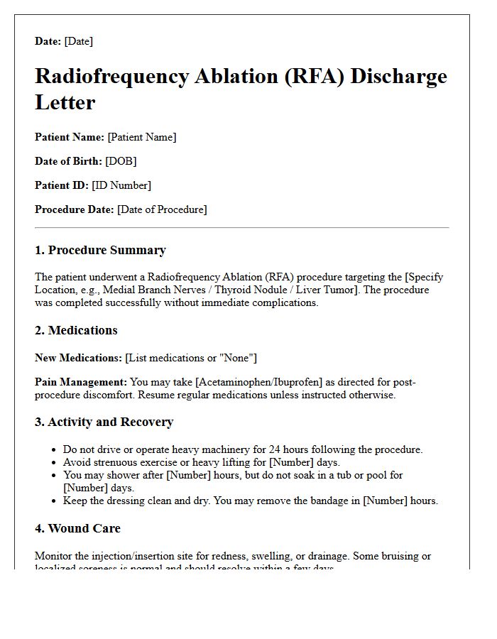 Radiofrequency Ablation Treatment Discharge Letter