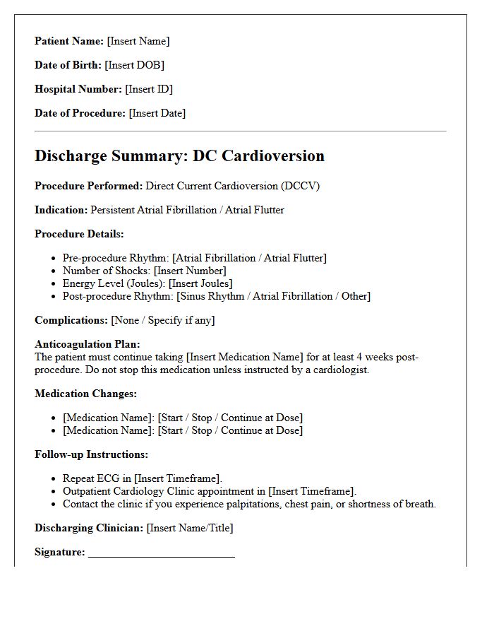 Atrial Fibrillation Cardioversion Clinic Discharge Letter