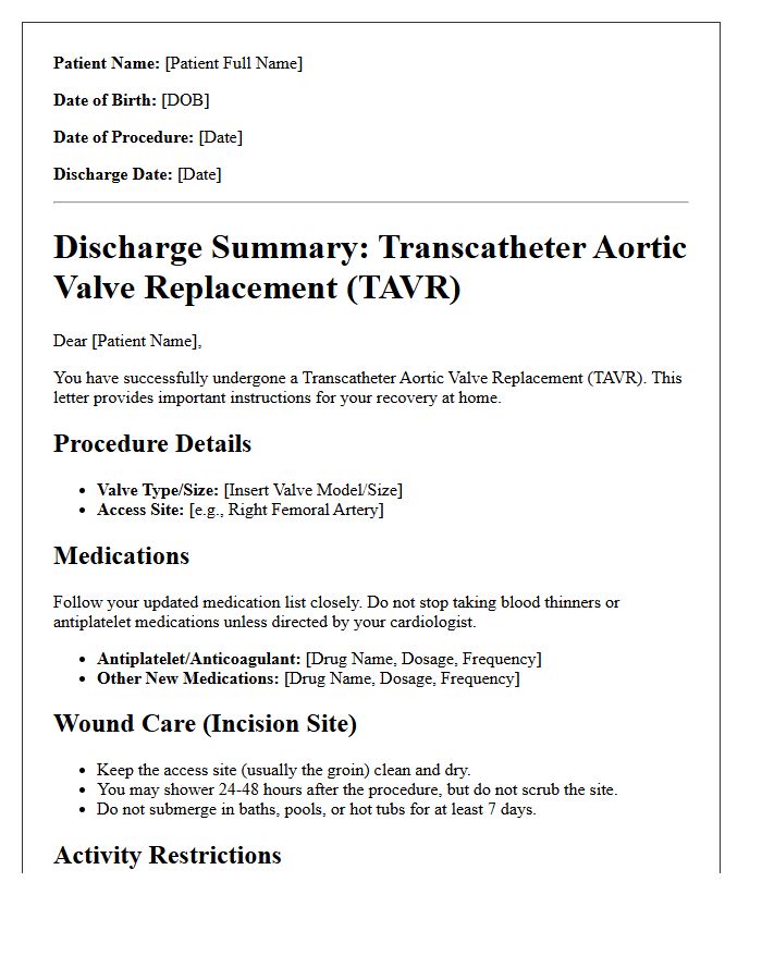 Transcatheter Aortic Valve Replacement Discharge Letter