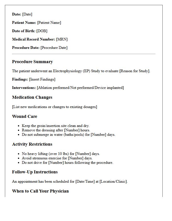 Electrophysiology Study Procedure Discharge Letter