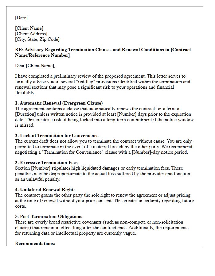 Termination Clauses and Renewal Condition Red Flag Advisory Letter