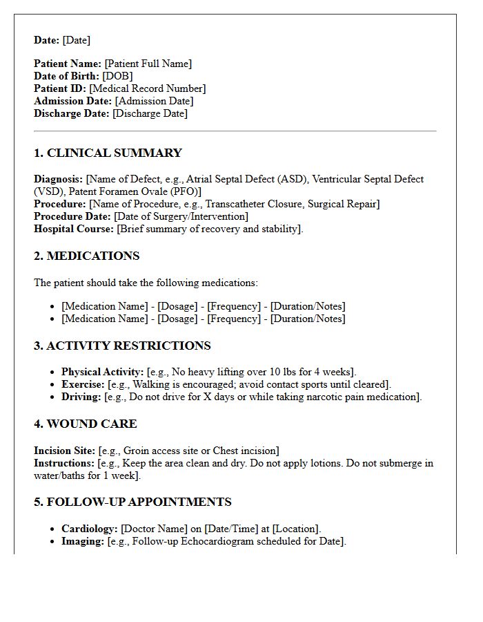 Structural Heart Defect Repair Discharge Letter