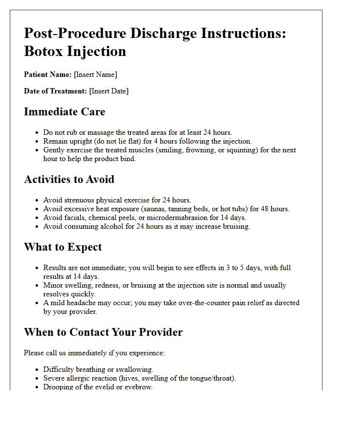 Botox Injection Post-Procedure Discharge Letter
