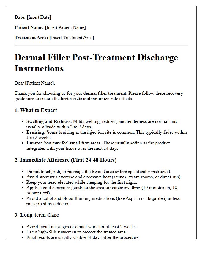 Dermal Filler Treatment Recovery Discharge Letter