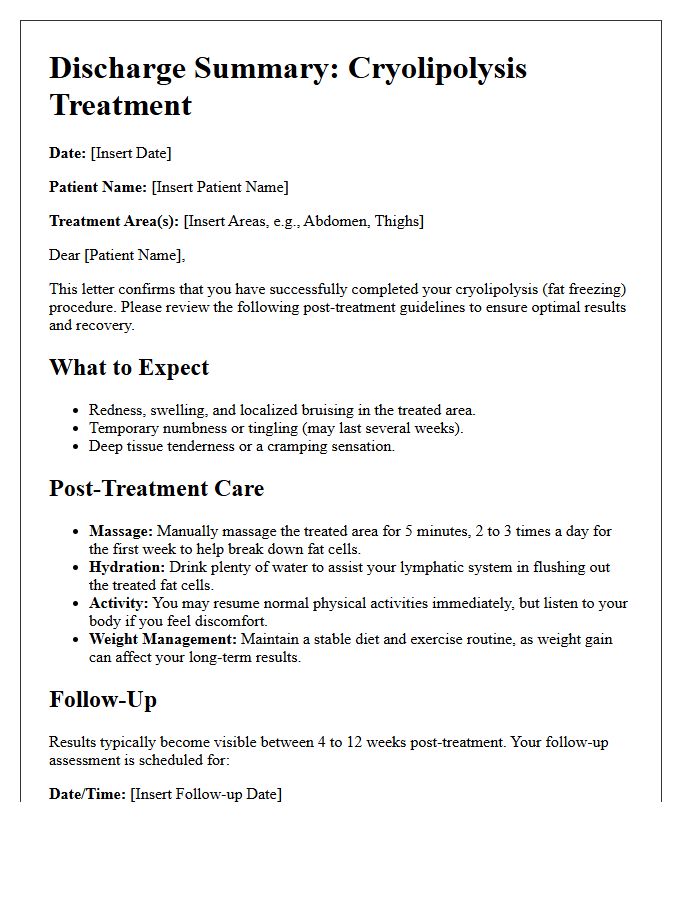 Cryolipolysis Body Contouring Discharge Letter