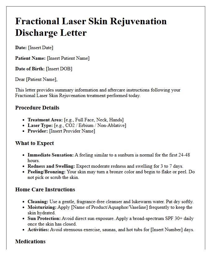 Fractional Laser Skin Rejuvenation Discharge Letter