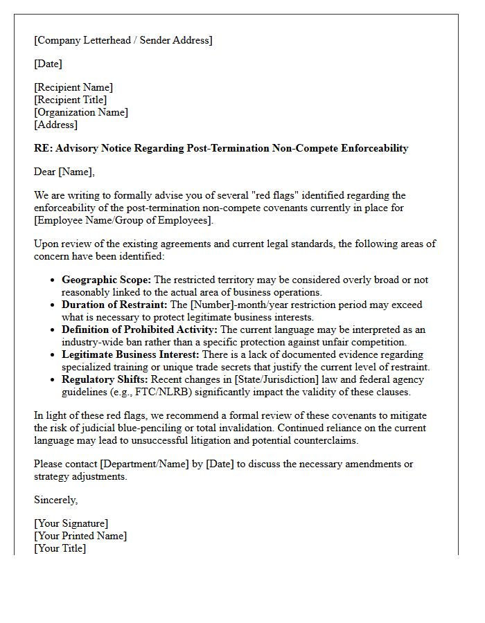Post-Termination Non-Compete Enforceability Red Flag Advisory Letter