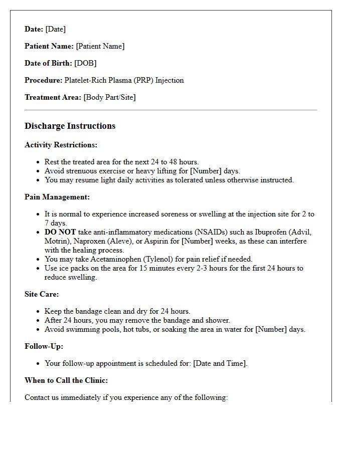 Platelet-Rich Plasma Therapy Discharge Letter