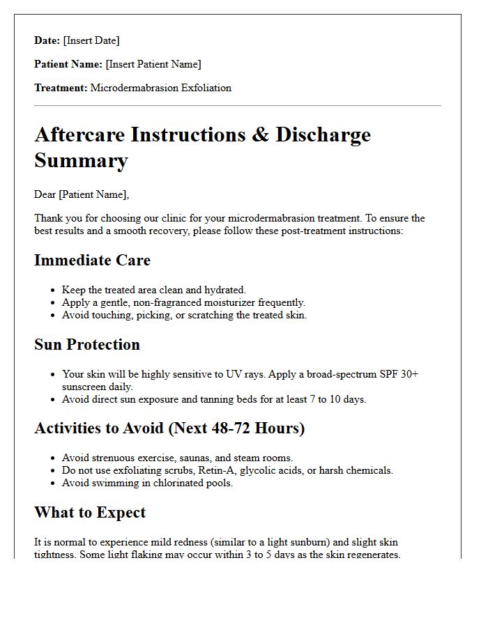 Microdermabrasion Exfoliation Treatment Discharge Letter
