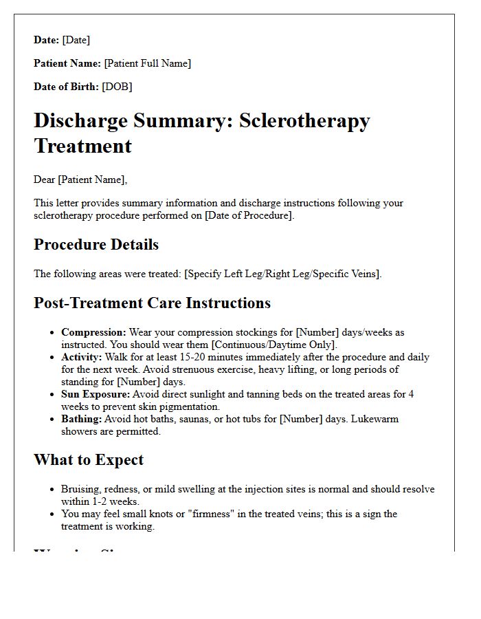 Sclerotherapy Vein Treatment Discharge Letter