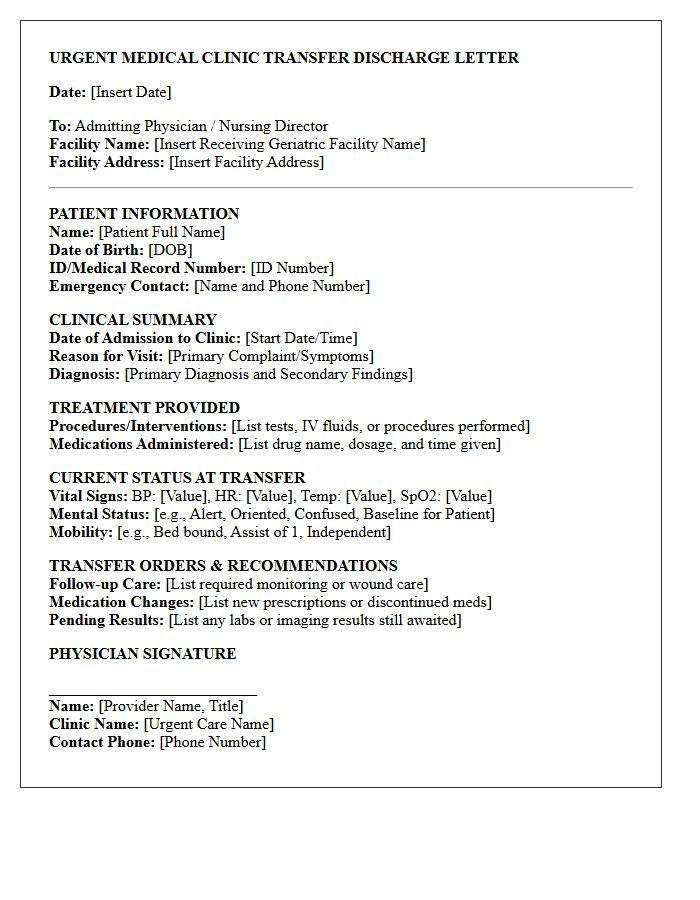 Urgent Medical Clinic Geriatric Facility Transfer Discharge Letter