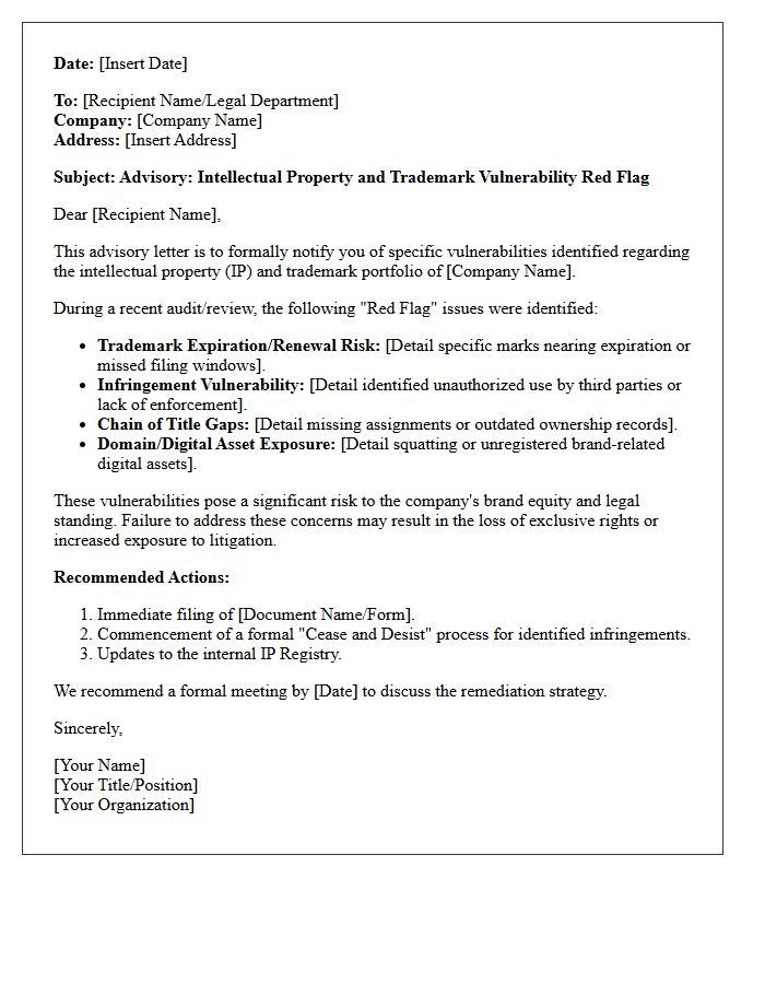 Intellectual Property and Trademark Vulnerability Red Flag Advisory Letter