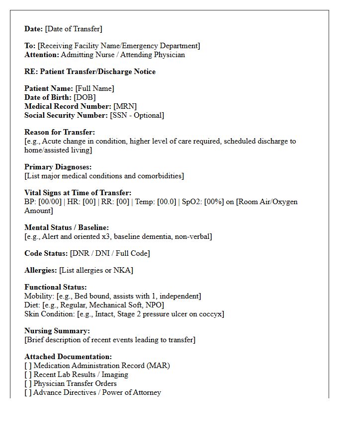 Skilled Nursing Geriatric Facility Transfer Discharge Letter