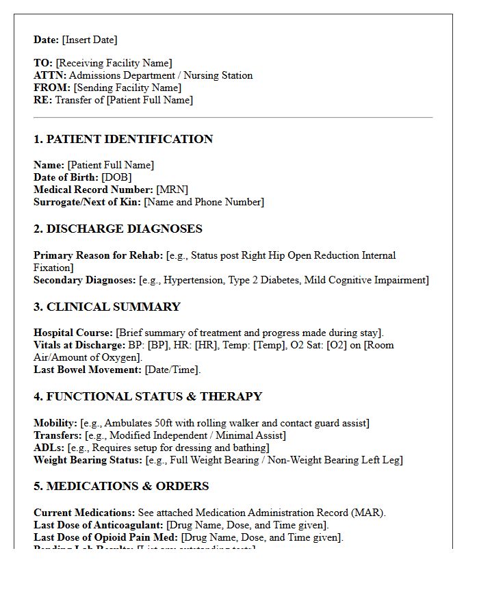 Post-Acute Rehabilitation Geriatric Facility Transfer Discharge Letter