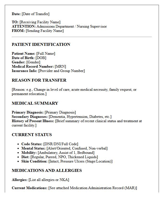 Long-Term Care Geriatric Facility Transfer Discharge Letter