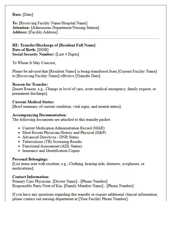 Assisted Living Geriatric Facility Transfer Discharge Letter