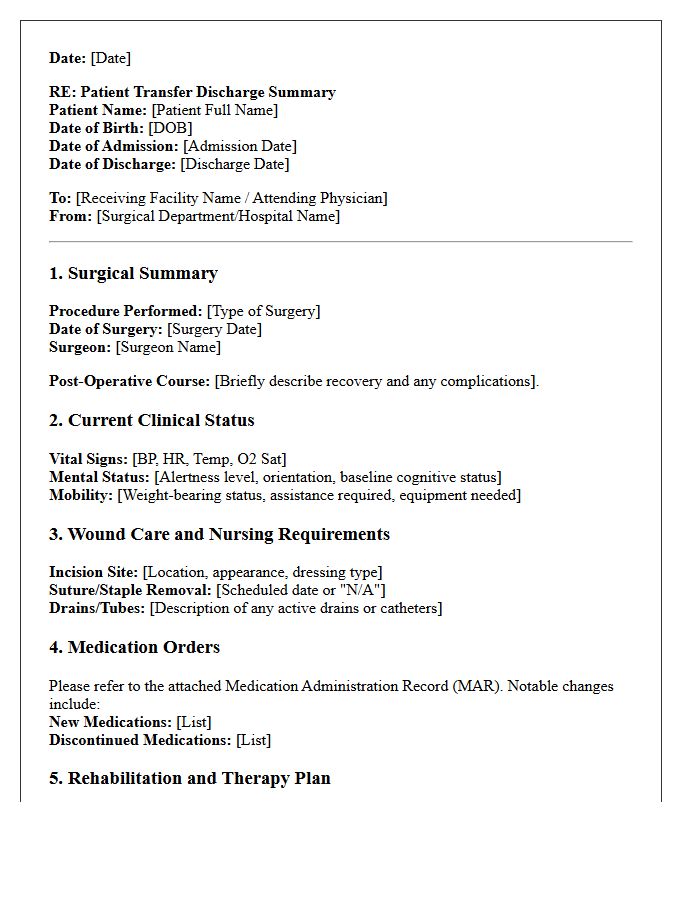 Post-Surgical Geriatric Facility Transfer Discharge Letter