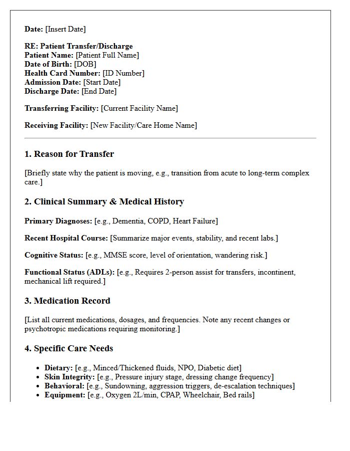 Complex Care Geriatric Facility Transfer Discharge Letter