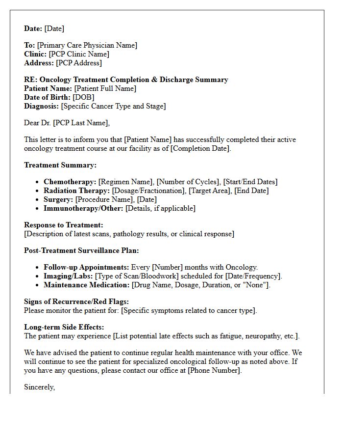 Oncology Treatment Completion Discharge Letter
