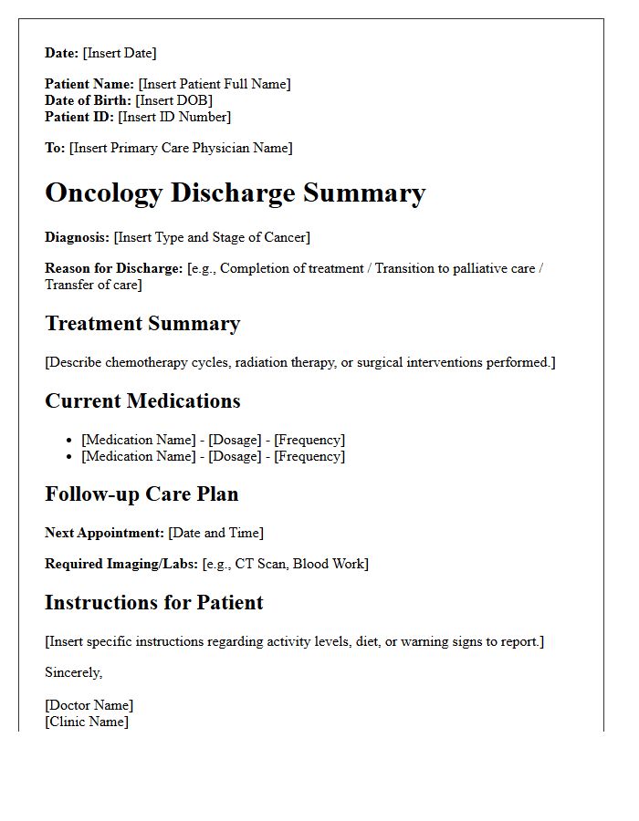 Medical Clinic Oncology Discharge Letter