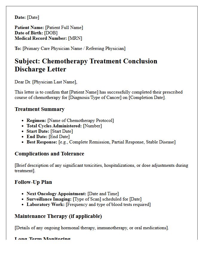 Chemotherapy Treatment Conclusion Discharge Letter