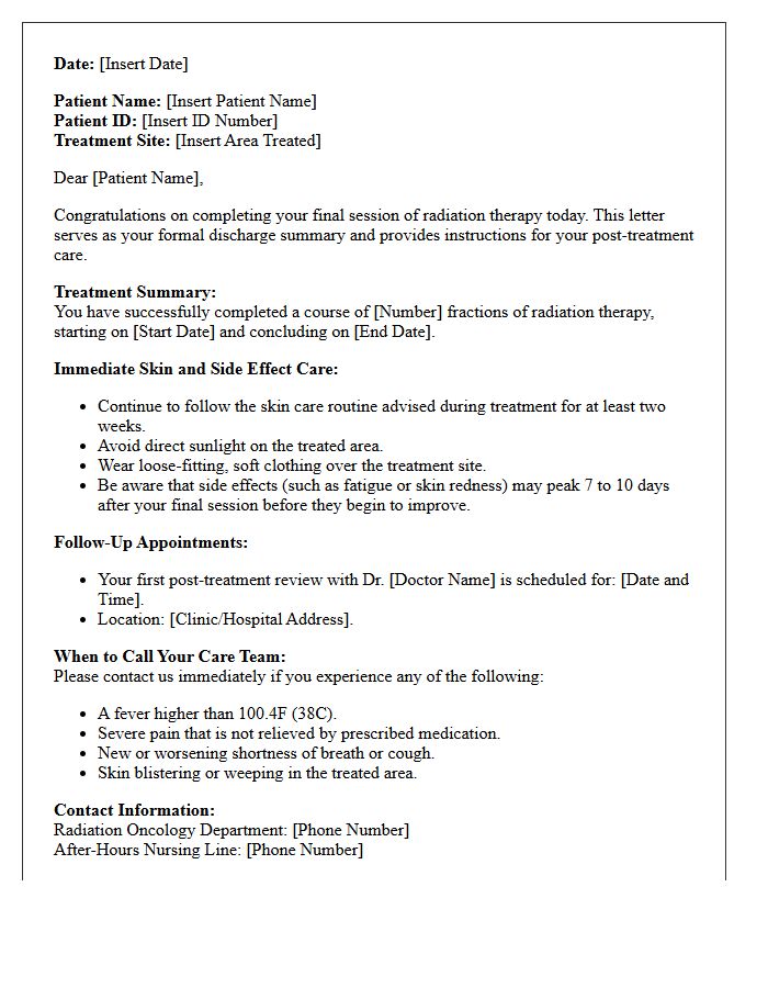 Radiation Therapy Final Session Discharge Letter