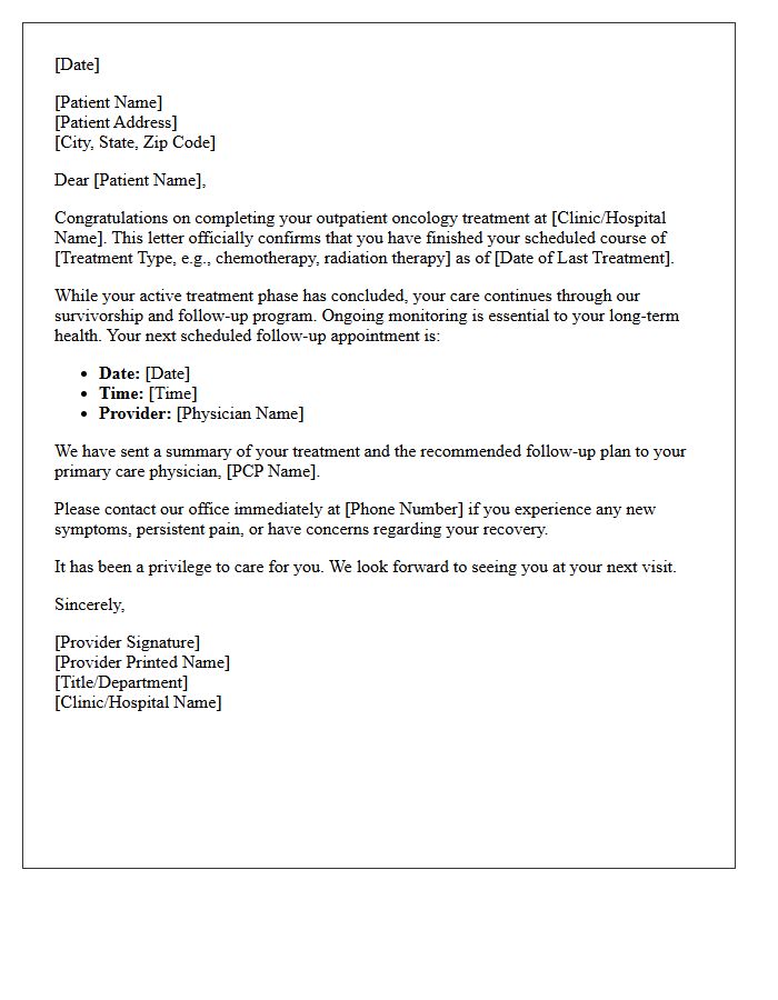 Outpatient Oncology Care Completion Letter