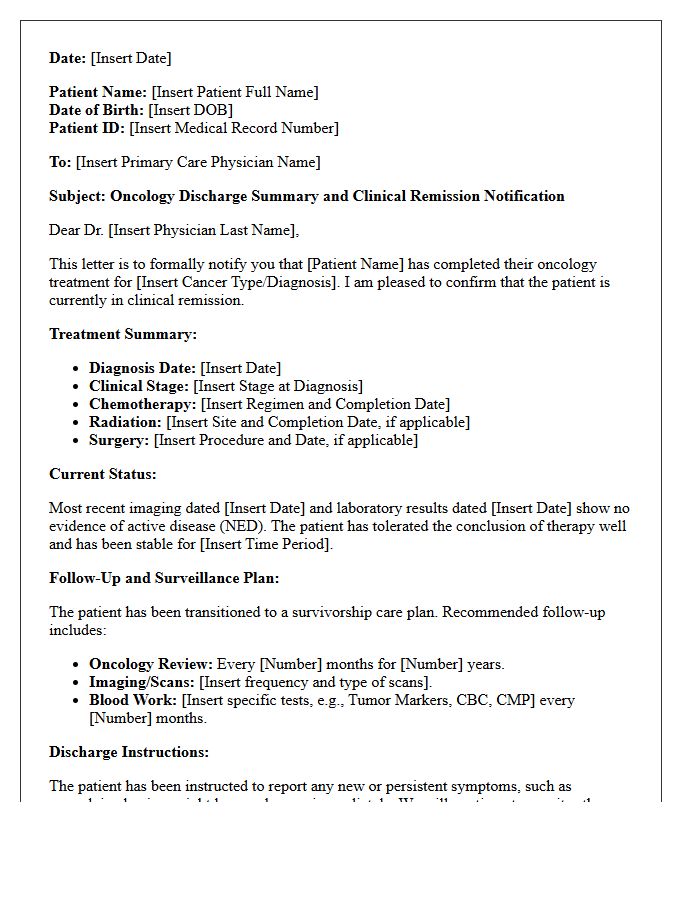 Medical Oncology Remission And Discharge Letter