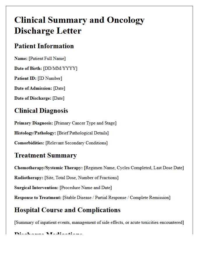 Clinical Summary And Oncology Discharge Letter