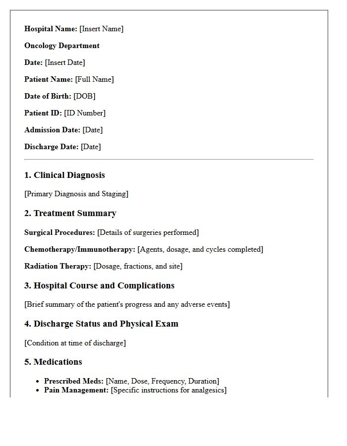 Comprehensive Oncology Care Discharge Letter