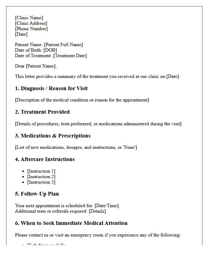 Medical Clinic Post-Treatment Summary Letter