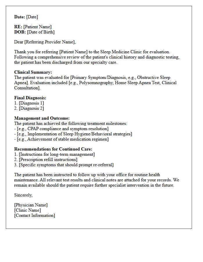 Standard Sleep Medicine Evaluation Discharge Letter