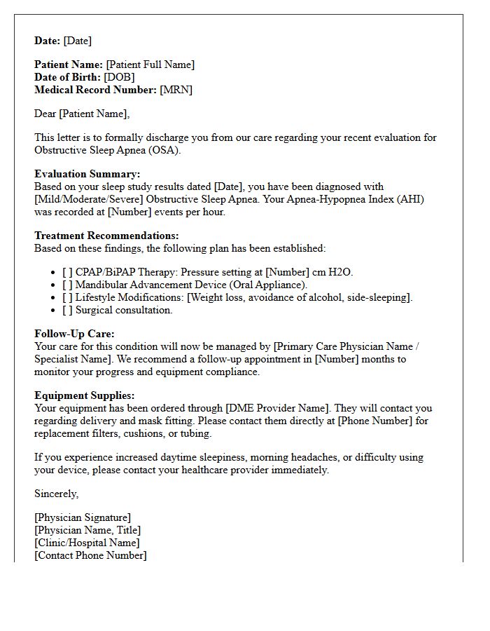 Obstructive Sleep Apnea Evaluation Discharge Letter
