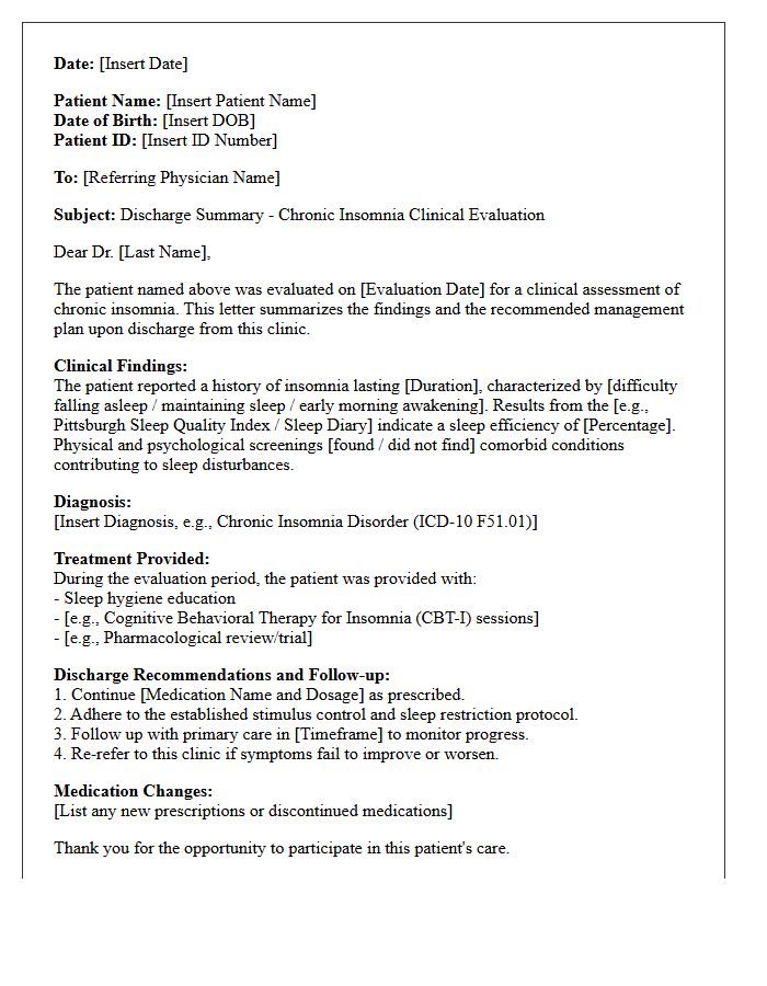 Chronic Insomnia Clinical Evaluation Discharge Letter