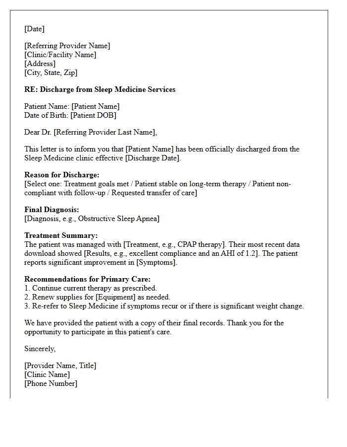 Referring Provider Sleep Medicine Evaluation Discharge Letter