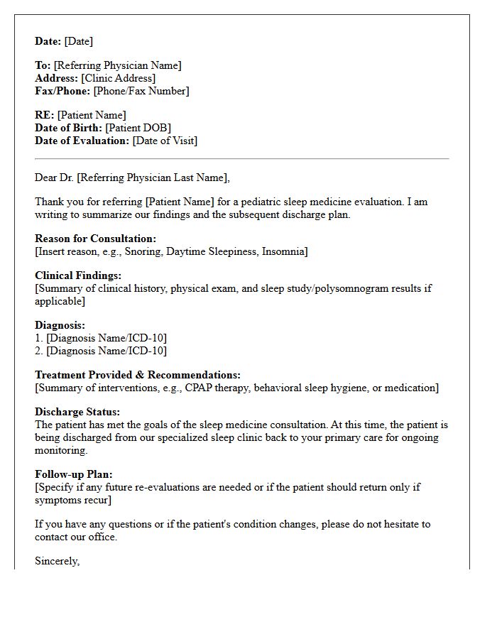 Pediatric Sleep Medicine Evaluation Discharge Letter
