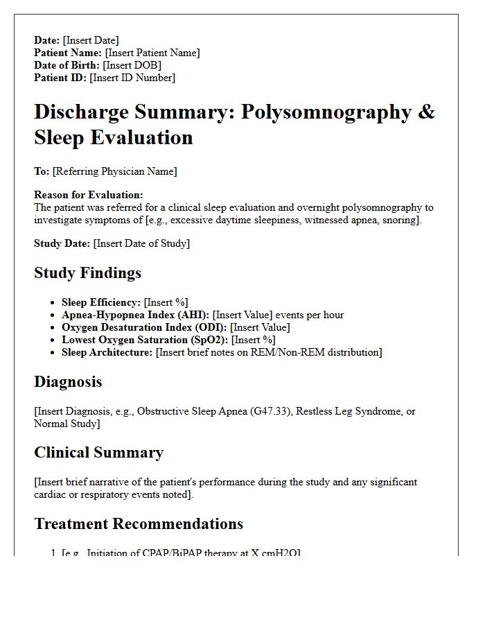 Polysomnography Results and Sleep Evaluation Discharge Letter