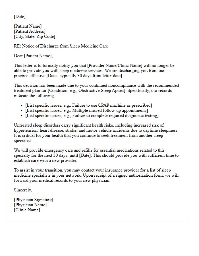 Treatment Noncompliance Sleep Medicine Evaluation Discharge Letter