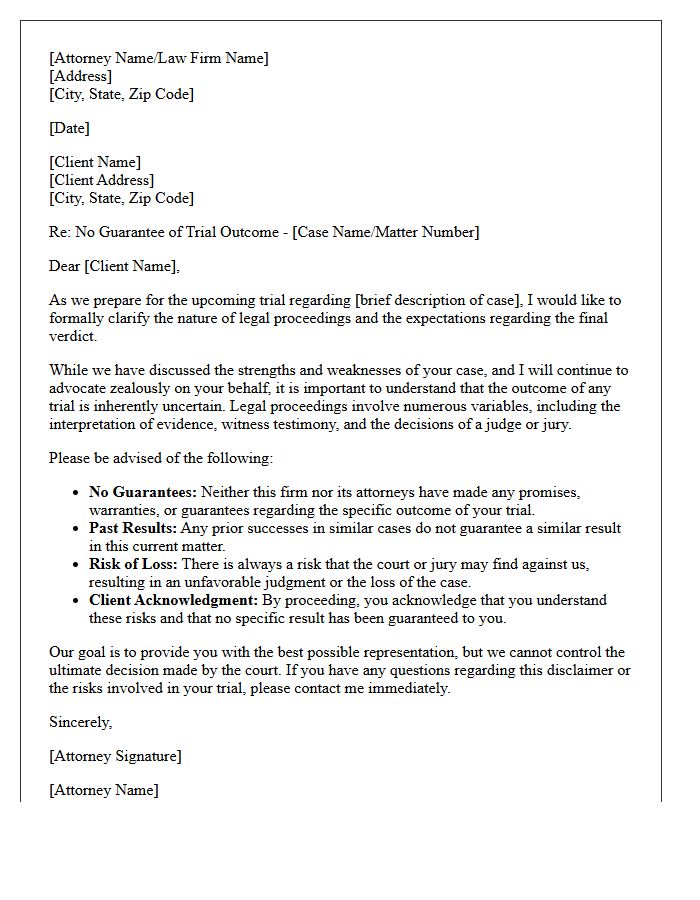 No Guarantee of Trial Outcome Letter Disclaimer