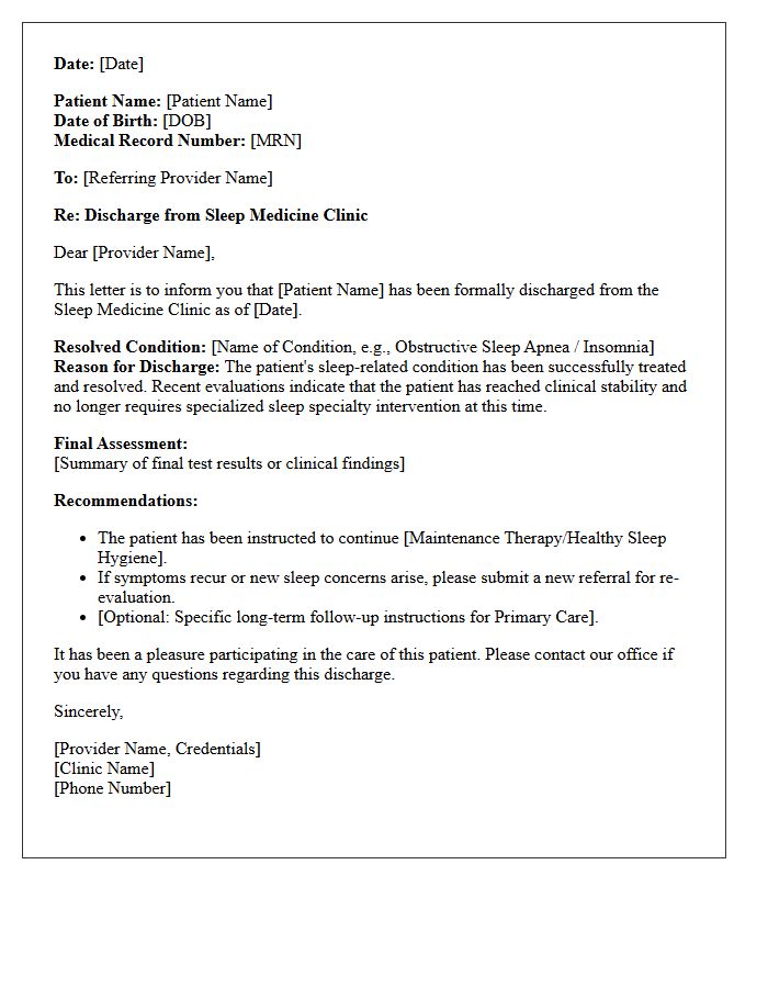 Resolved Condition Sleep Medicine Evaluation Discharge Letter