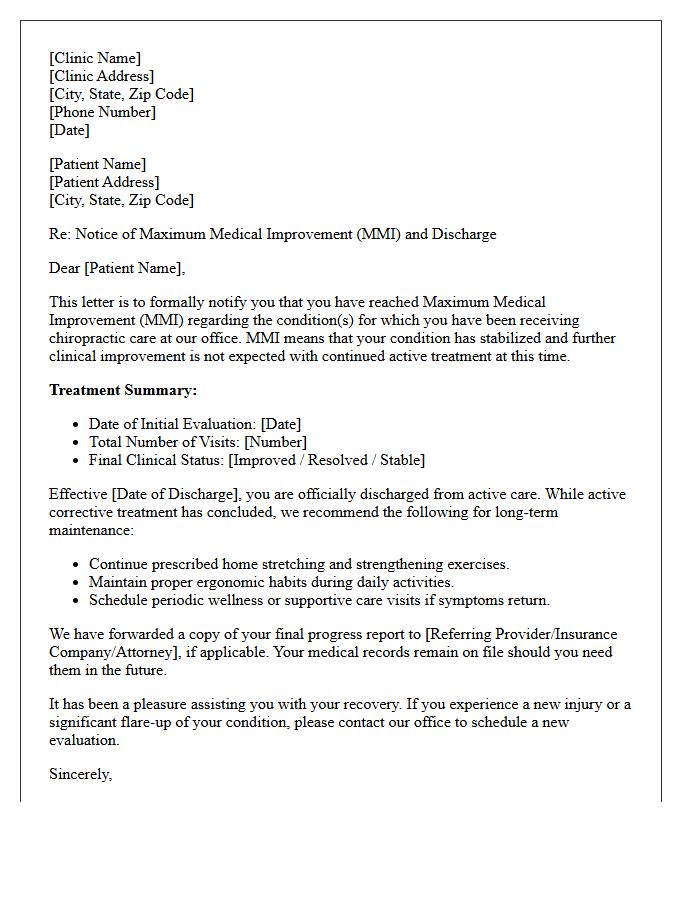 Maximum Medical Improvement Chiropractic Discharge Letter