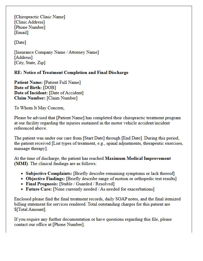 Personal Injury Chiropractic Treatment Completion Letter