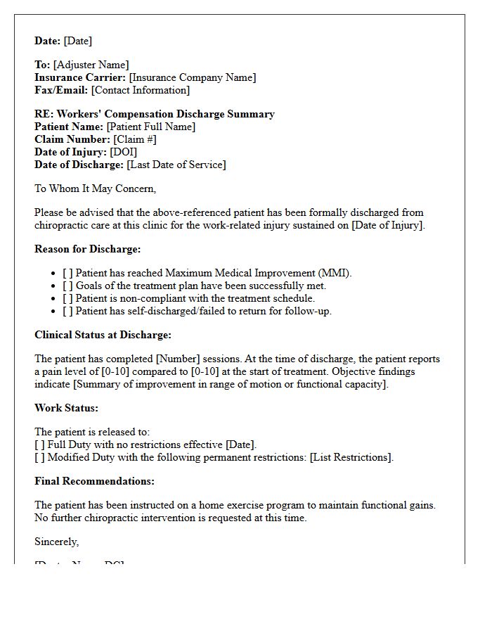 Workers Compensation Chiropractic Discharge Letter