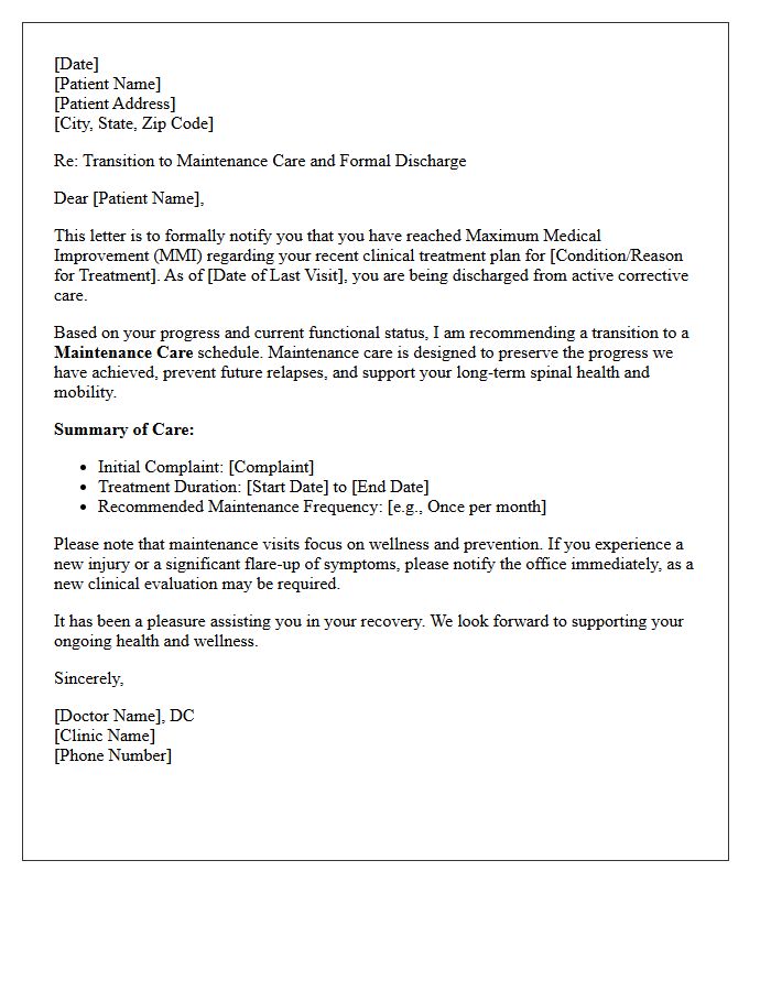 Maintenance Care Transition Chiropractic Discharge Letter