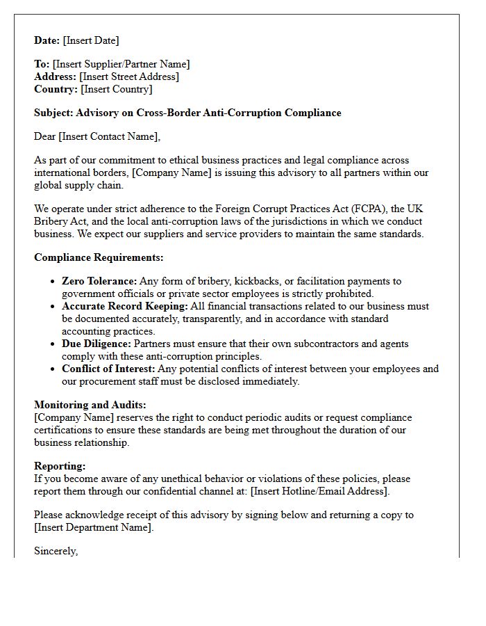 Cross-Border Supply Chain Anti-Corruption Advisory Letter