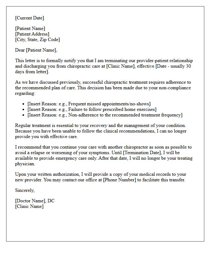Non-Compliant Patient Chiropractic Discharge Letter