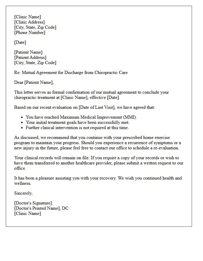 Mutual Agreement Chiropractic Treatment Discharge Letter